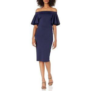 Trina Turk Womens Magnificent Indigo Off-The-Shoulder Ruffle Midi Dress Size 4